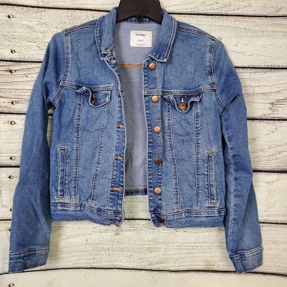 Old Navy Girls Jean Jacket Size XXL (16) Blue Denim Button Front Pockets Stretch - Picture 1 of 6